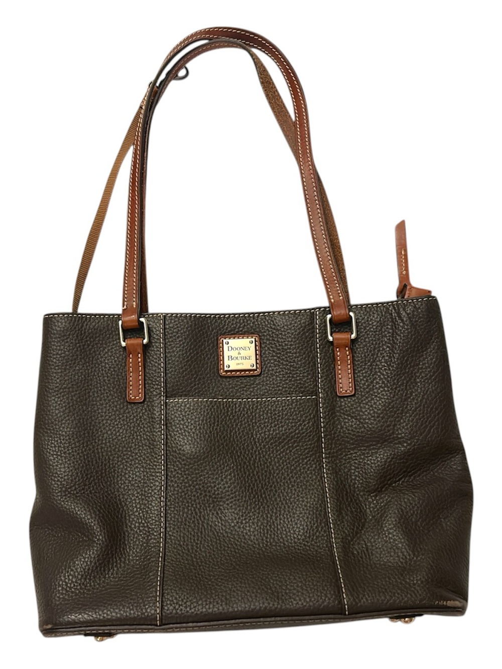 Dooney & Bourke Olive Pebbled Leather Tote with Brown Trim and Straps - Picture 2 of 7